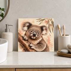 Gumleaf Koala ceramic decorative tile in Warm Country, shown in a room mockup