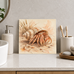 Hermit Crab ceramic decorative tile in Warm Country, shown in a room mockup