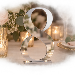 Infinity Stand Table Number in silver mirror acrylic with flat base