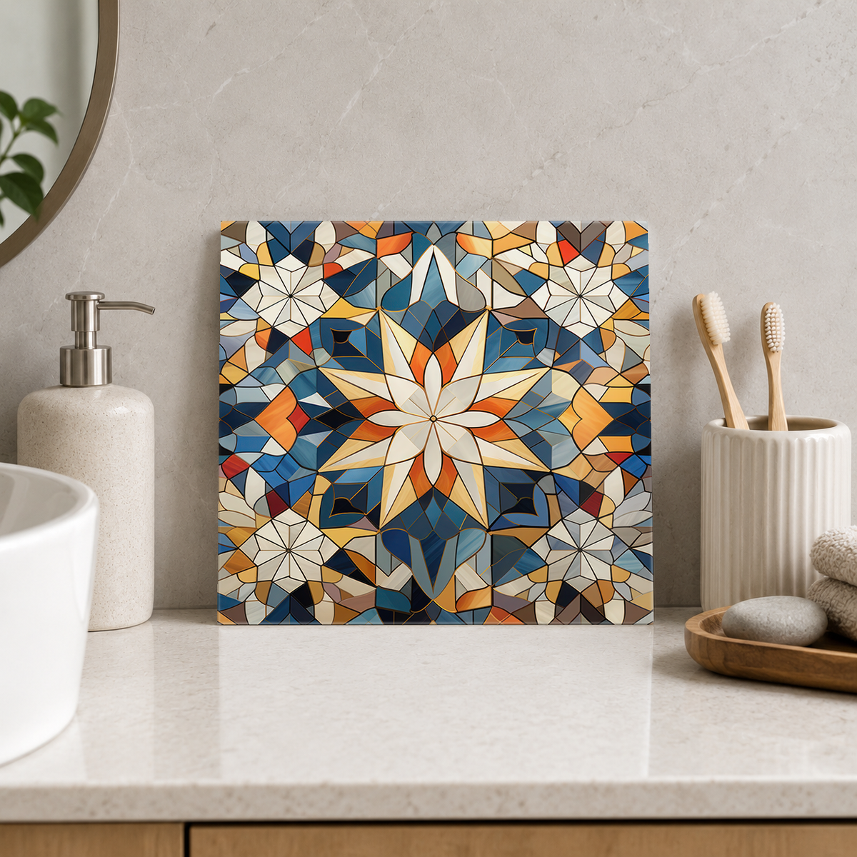 Ivory Petal Star Mosaic Tile displayed in the bathroom tile mock-up