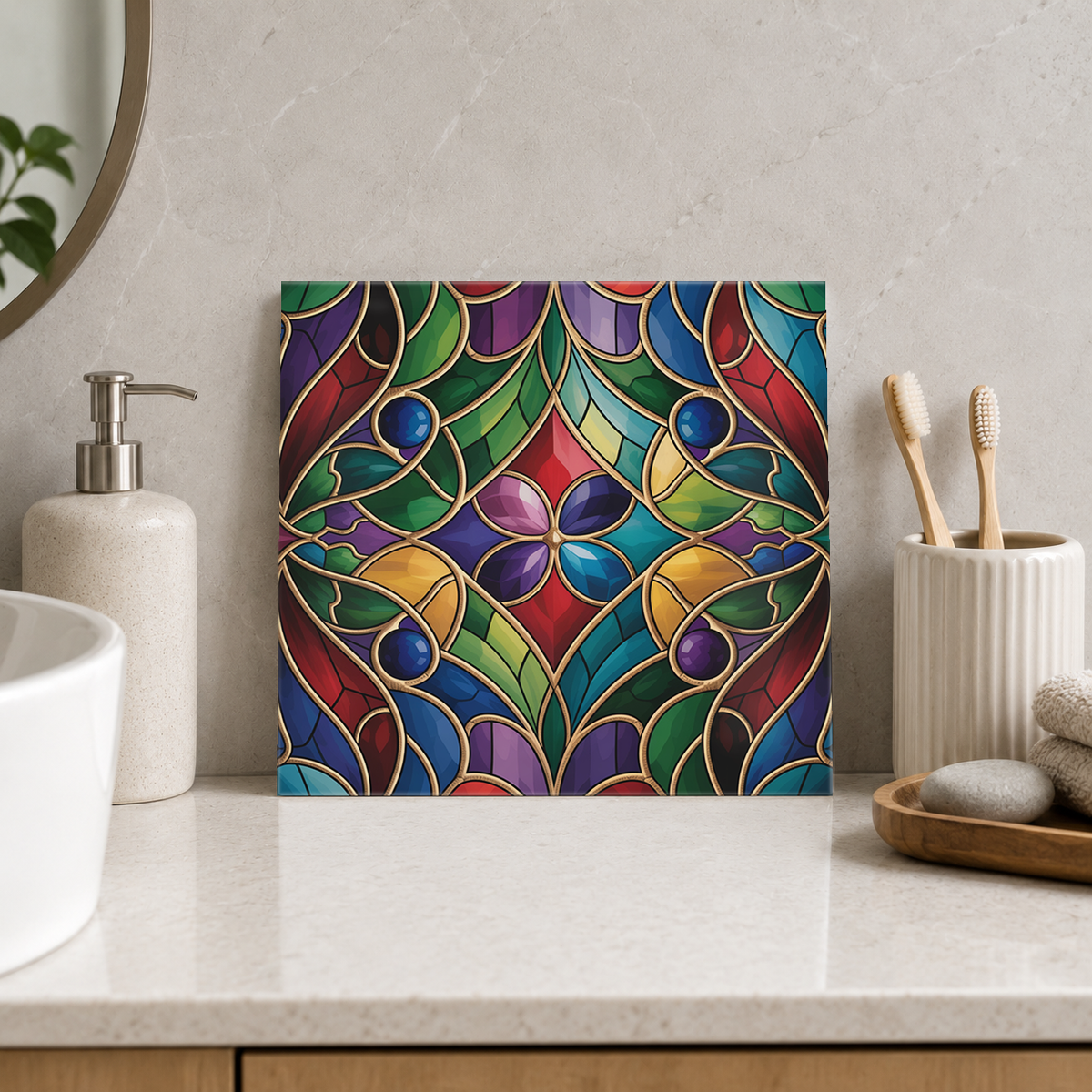 Jewel Floral Arabesque Tile displayed in the bathroom tile mock-up