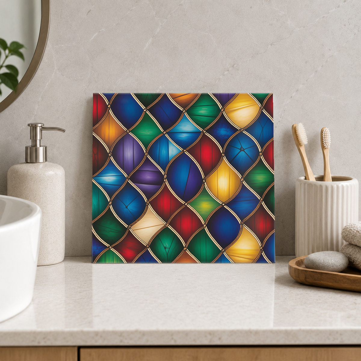 Jewel Lantern Ogee Tile displayed in the bathroom tile mock-up
