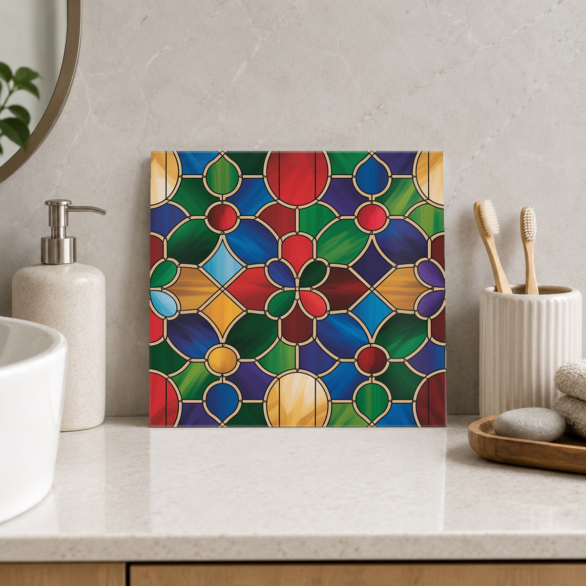 Jewel Rounded Cross Lattice Tile displayed in the bathroom tile mock-up
