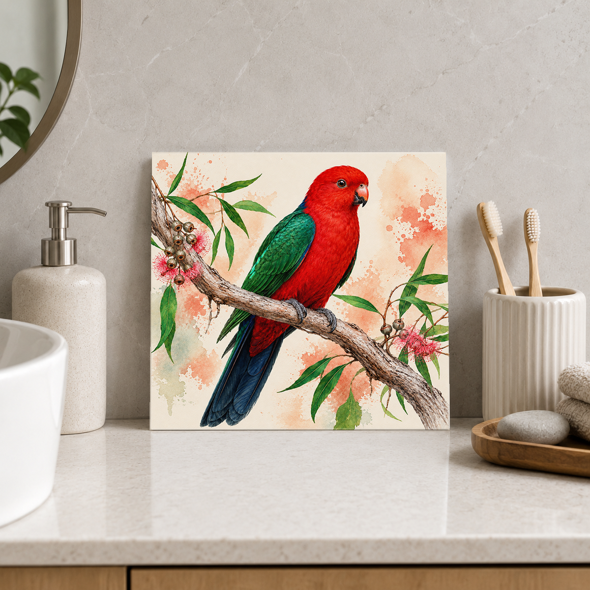 King of the Gum Branch ceramic decorative tile in Pop Color, shown in a room mockup