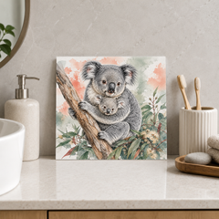 Koala and Joey ceramic decorative tile in Pop Color, shown in a room mockup