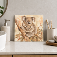 Koala and Joey ceramic decorative tile in Warm Country, shown in a room mockup