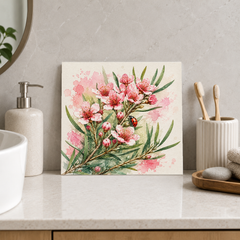 Ladybird and Waxflowers ceramic decorative tile in Pop Color, shown in a room mockup