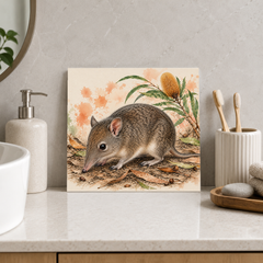 Little Bush Bandicoot ceramic decorative tile in Pop Color, shown in a room mockup
