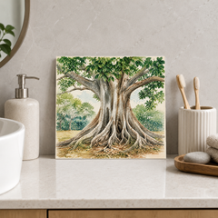 Moreton Bay Fig ceramic decorative tile in Pop Color, shown in a room mockup