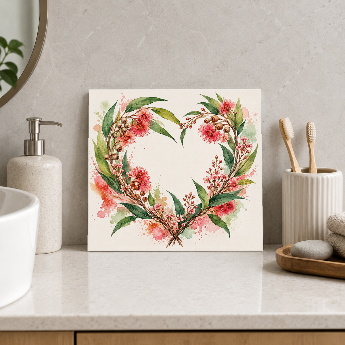 Native Floral Heart ceramic decorative tile in Pop Color, shown in a room mockup
