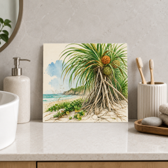 Pandanus ceramic decorative tile in Pop Color, shown in a room mockup