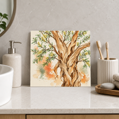 Paperbark ceramic decorative tile in Pop Color, shown in a room mockup