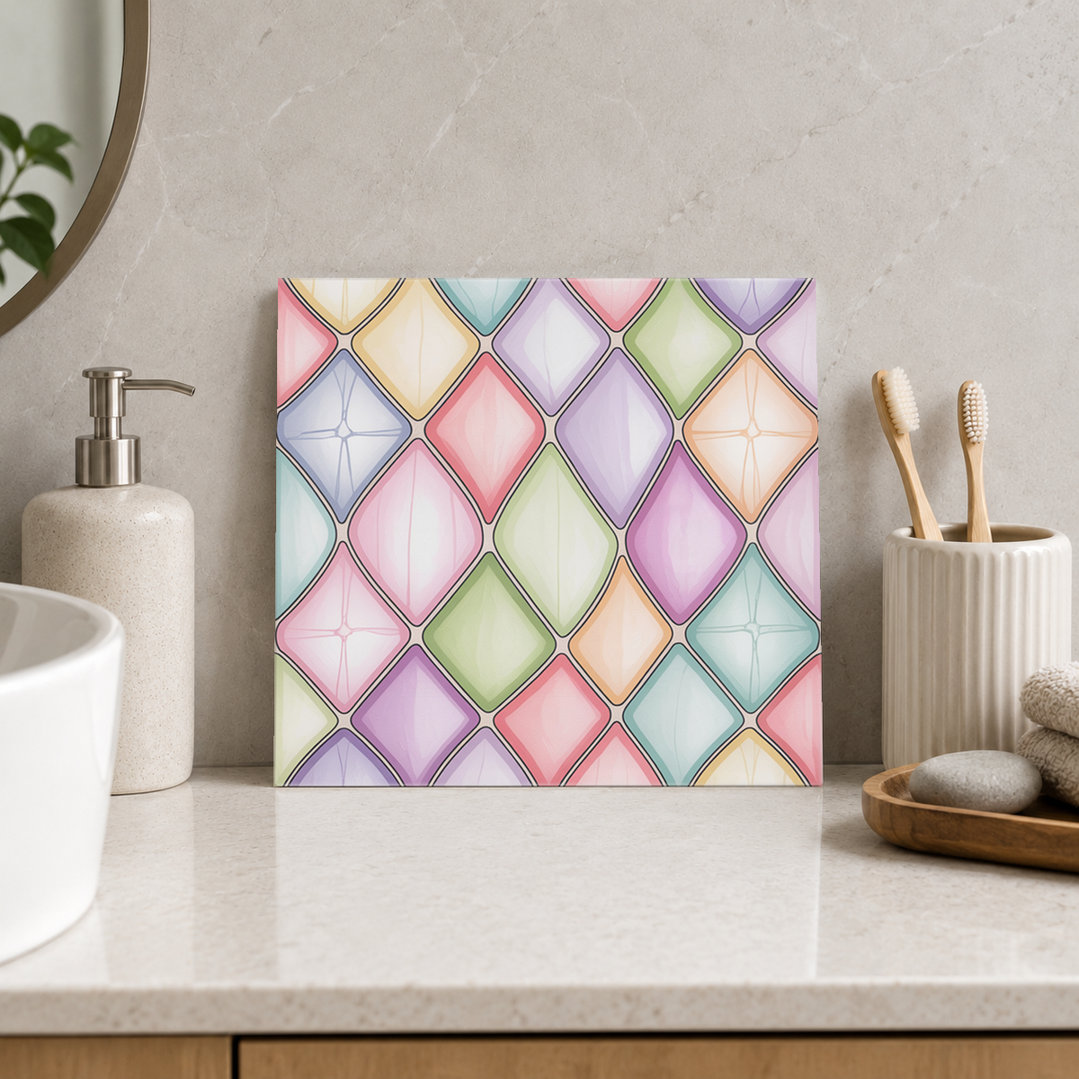 Pastel Diamond Harlequin Tile displayed in the bathroom tile mock-up