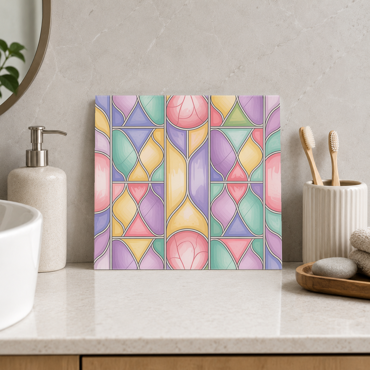Pastel Geometric Window Columns Tile displayed in the bathroom tile mock-up