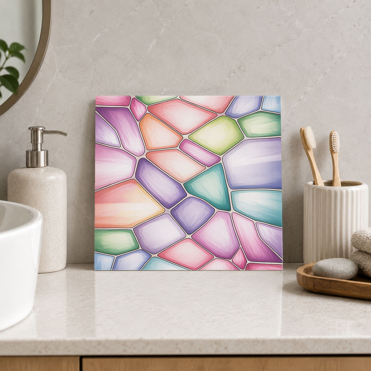 Pastel Irregular Glass Shards Tile displayed in the bathroom tile mock-up