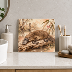 Platypus by the Creek ceramic decorative tile in Warm Country, shown in a room mockup