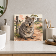 Quokka by the Fence ceramic decorative tile in Pop Color, shown in a room mockup