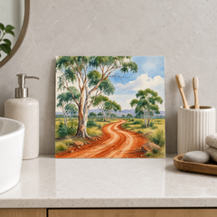 Red Dirt Road ceramic decorative tile in Pop Color, shown in a room mockup