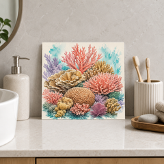 Reef Garden ceramic decorative tile in Pop Color, shown in a room mockup