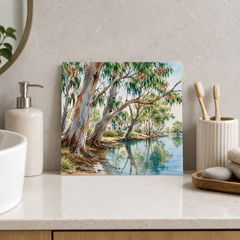 River Gums ceramic decorative tile in Pop Color, shown in a room mockup