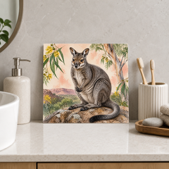 Rocky Lookout Wallaby ceramic decorative tile in Pop Color, shown in a room mockup