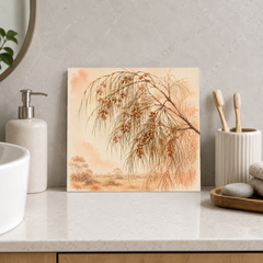 She-oak ceramic decorative tile in Warm Country, shown in a room mockup