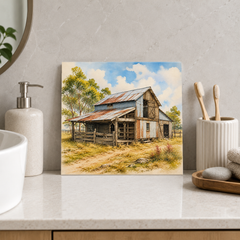 Shearing Shed ceramic decorative tile in Pop Color, shown in a room mockup