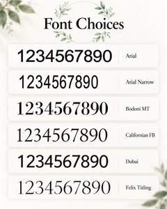 Table number font choices showing numerals zero through nine in six available fonts