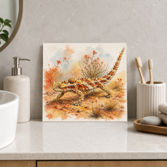 Thorny Devil ceramic decorative tile in Pop Color, shown in a room mockup
