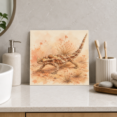 Thorny Devil ceramic decorative tile in Warm Country, shown in a room mockup