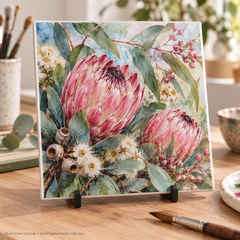 tile art square — illustrative custom printed ceramic tile with display stand