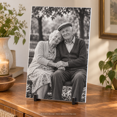 tile grandparents portrait — illustrative custom printed ceramic tile with display stand