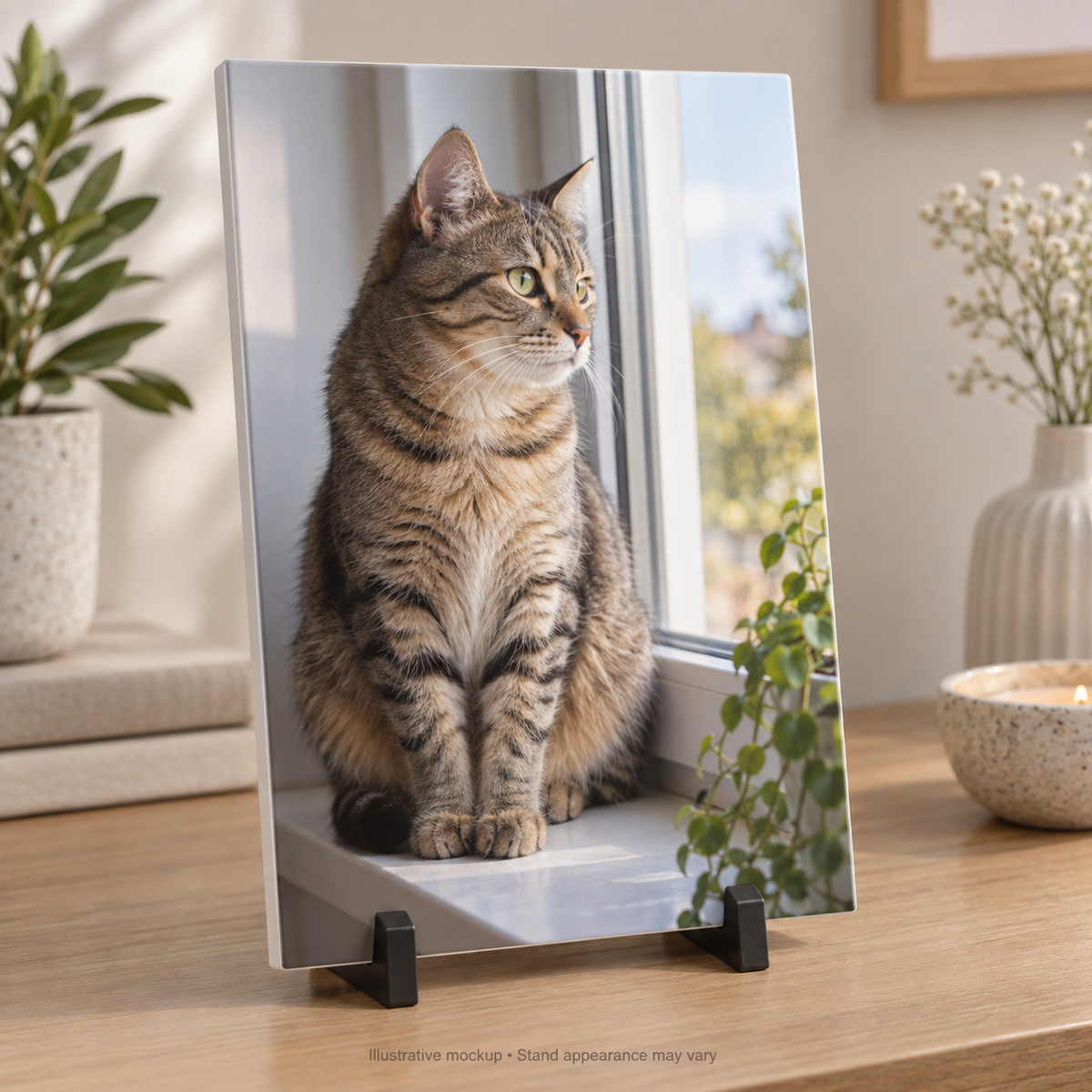 tile pet cat — illustrative custom printed ceramic tile with display stand