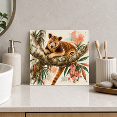 Tree Kangaroo ceramic decorative tile in Pop Color, shown in a room mockup