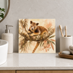 Tree Kangaroo ceramic decorative tile in Warm Country, shown in a room mockup