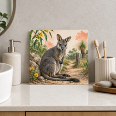 Wallaby by the Bush Track ceramic decorative tile in Pop Color, shown in a room mockup