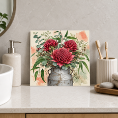 Waratah Milk Churn ceramic decorative tile in Pop Color, shown in a room mockup
