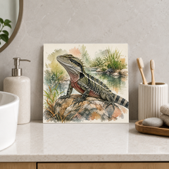 Water Dragon ceramic decorative tile in Pop Color, shown in a room mockup