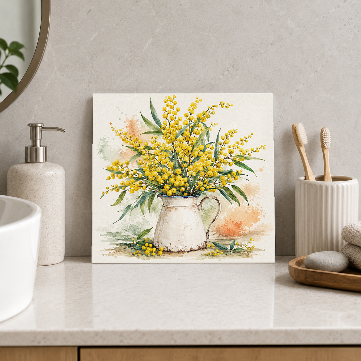 Wattle in Enamel ceramic decorative tile in Pop Color, shown in a room mockup