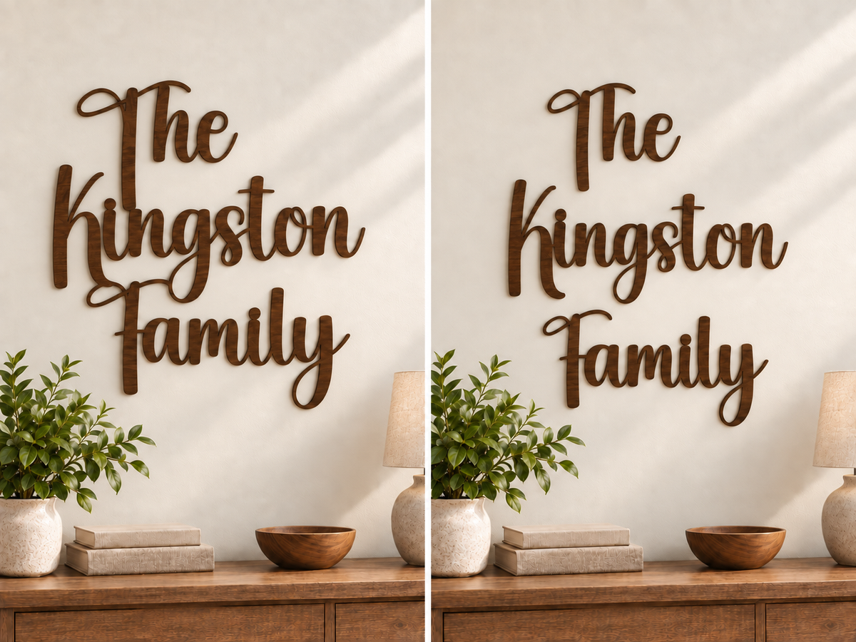 Creativenotes comparison: The Kingston Family joined on the left and separate words on the right.