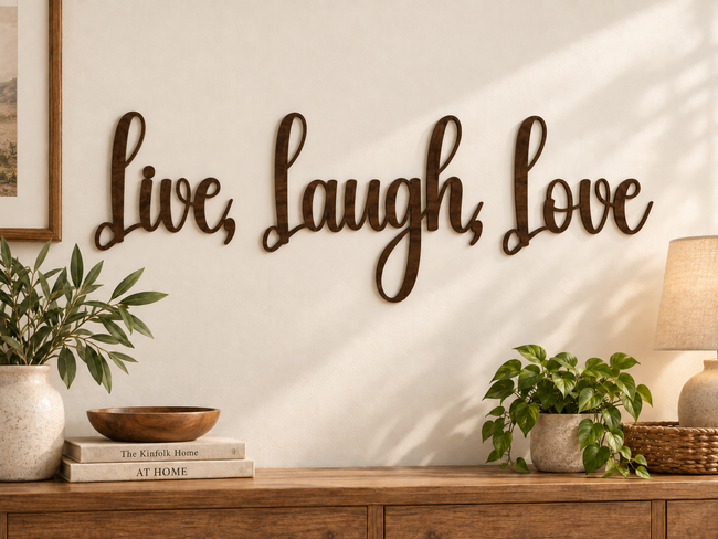 Live, Laugh, Love — separate words on one line