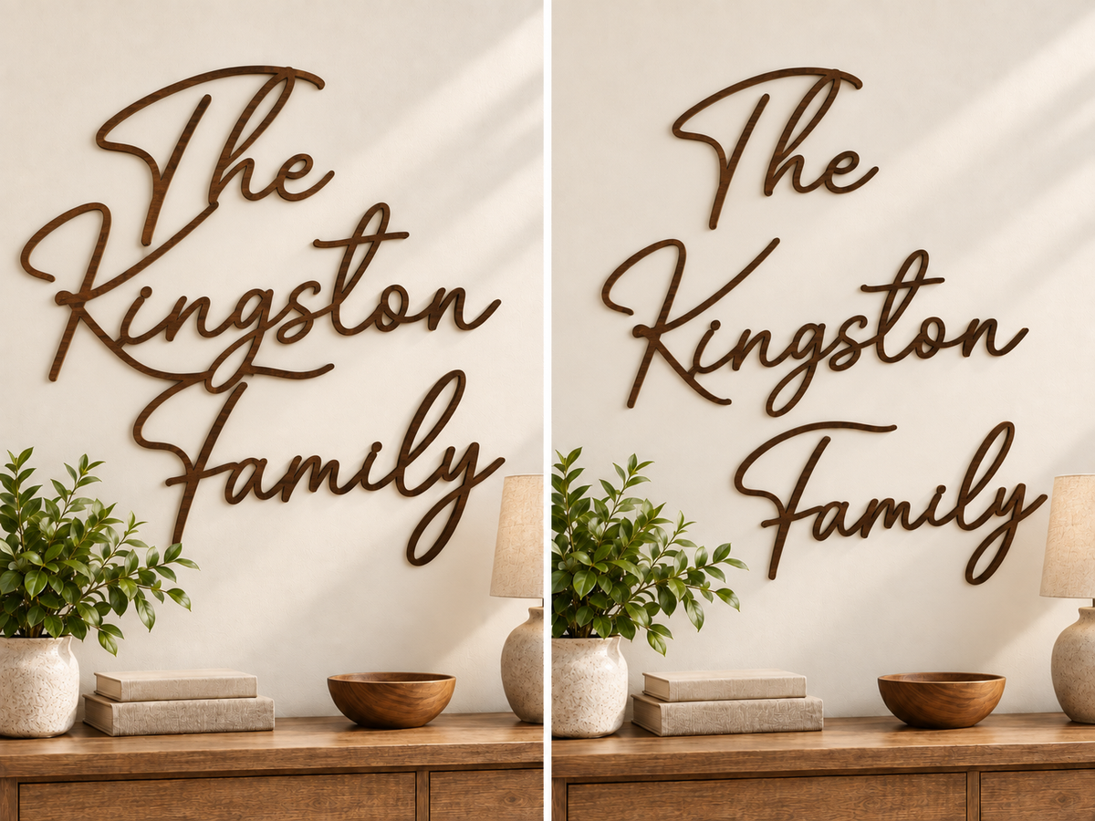 Monaline comparison: The Kingston Family joined on the left and separate words on the right.