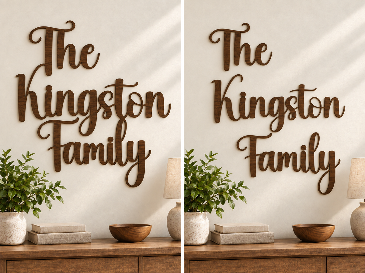 Writing Monogram comparison: The Kingston Family joined on the left and separate words on the right.