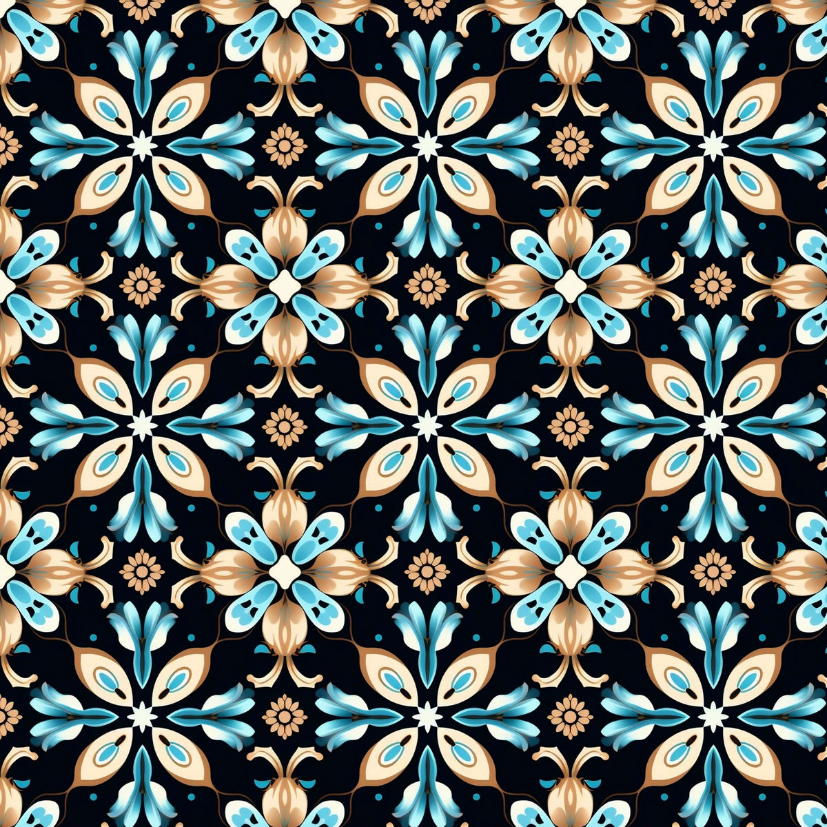 Aqua and Gold Floral Star artwork at the supplied scale for a nominal 60 x 60 cm reference panel.