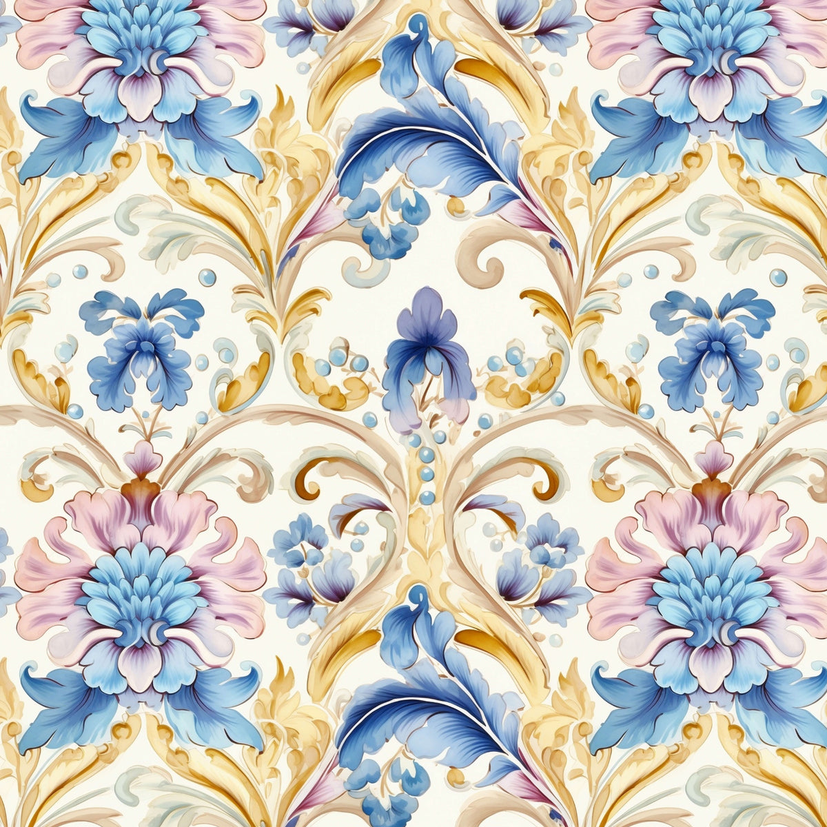 Antique Pastel Floral Flourish artwork at the supplied scale for a nominal 60 x 60 cm reference panel.