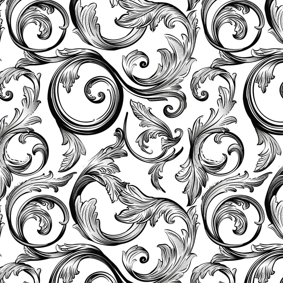 Black Ink Acanthus artwork at the supplied scale for a nominal 60 x 60 cm reference panel.