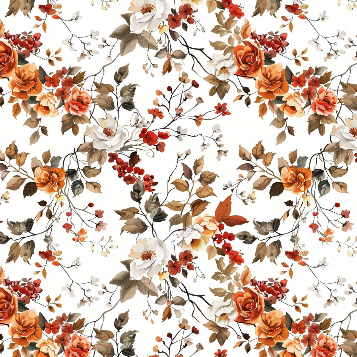 Autumn Rose and Berry Trail artwork at the supplied scale for a nominal 60 x 60 cm reference panel.