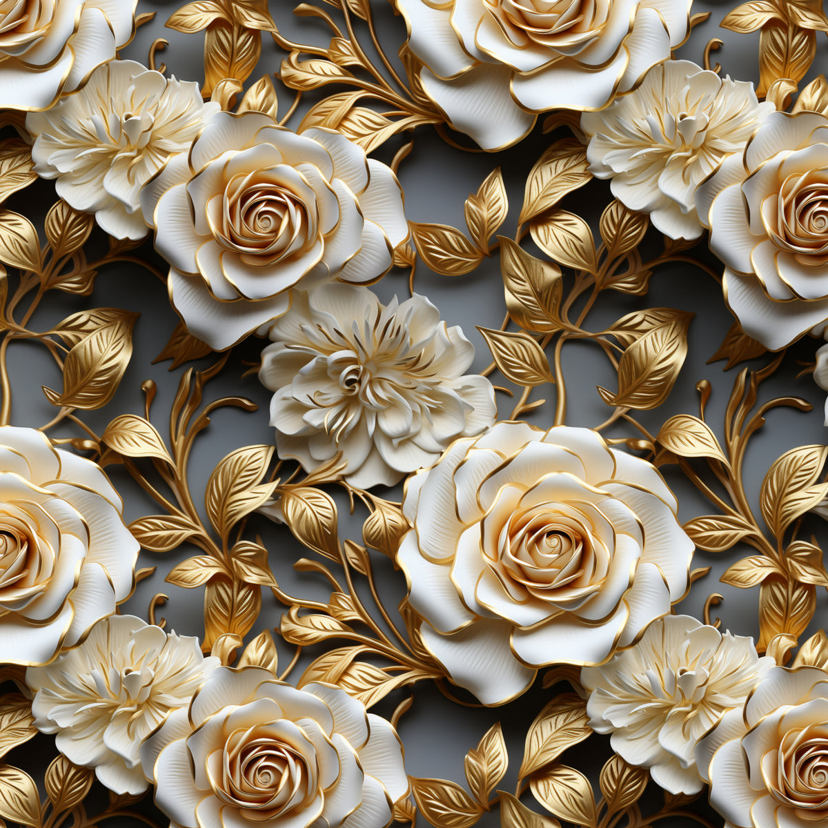 Antique Gold Floral Bouquet artwork at the supplied scale for a nominal 60 x 60 cm reference panel.
