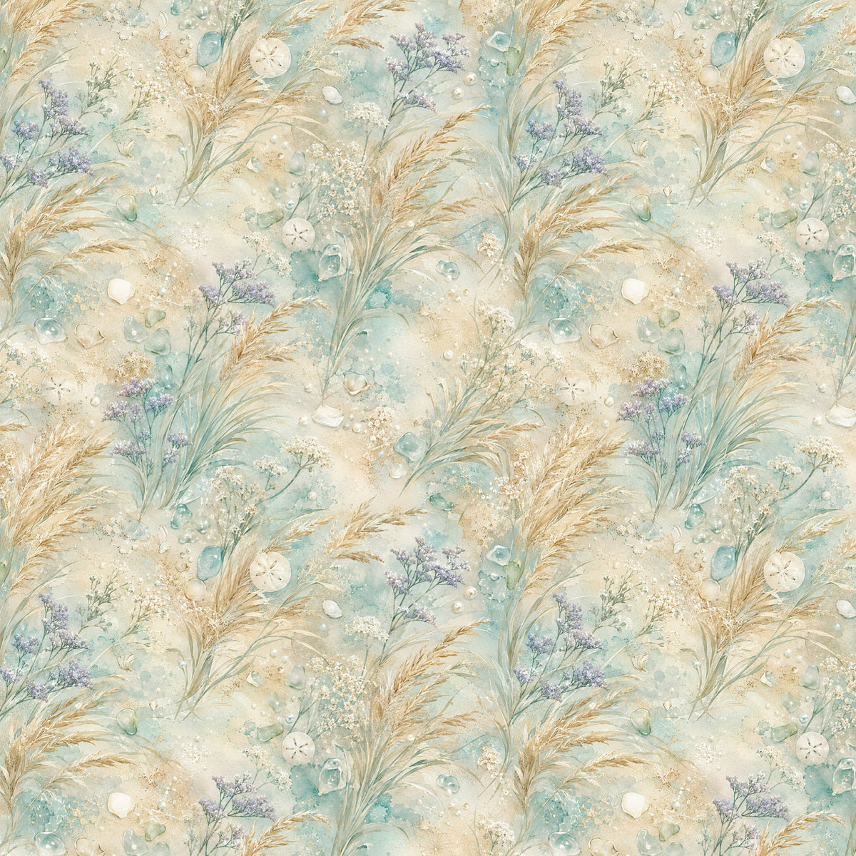 Coastal Meadow Shells artwork at the supplied scale for a nominal 60 x 60 cm reference panel.