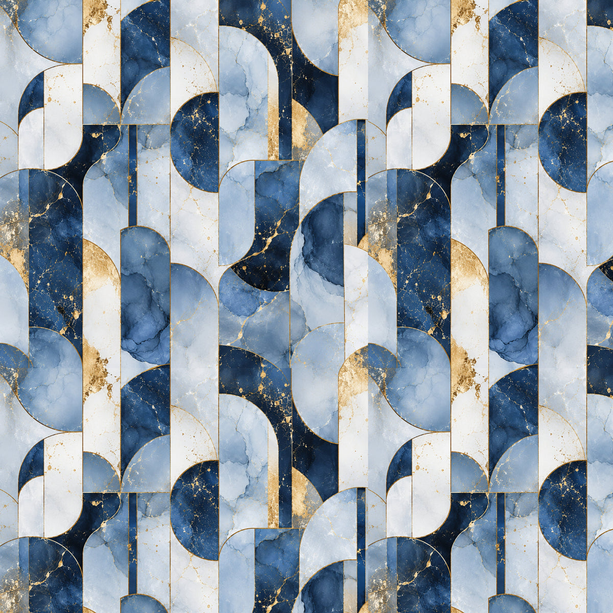 Blue and Gold Geometric Arches artwork at the supplied scale for a nominal 60 x 60 cm reference panel.